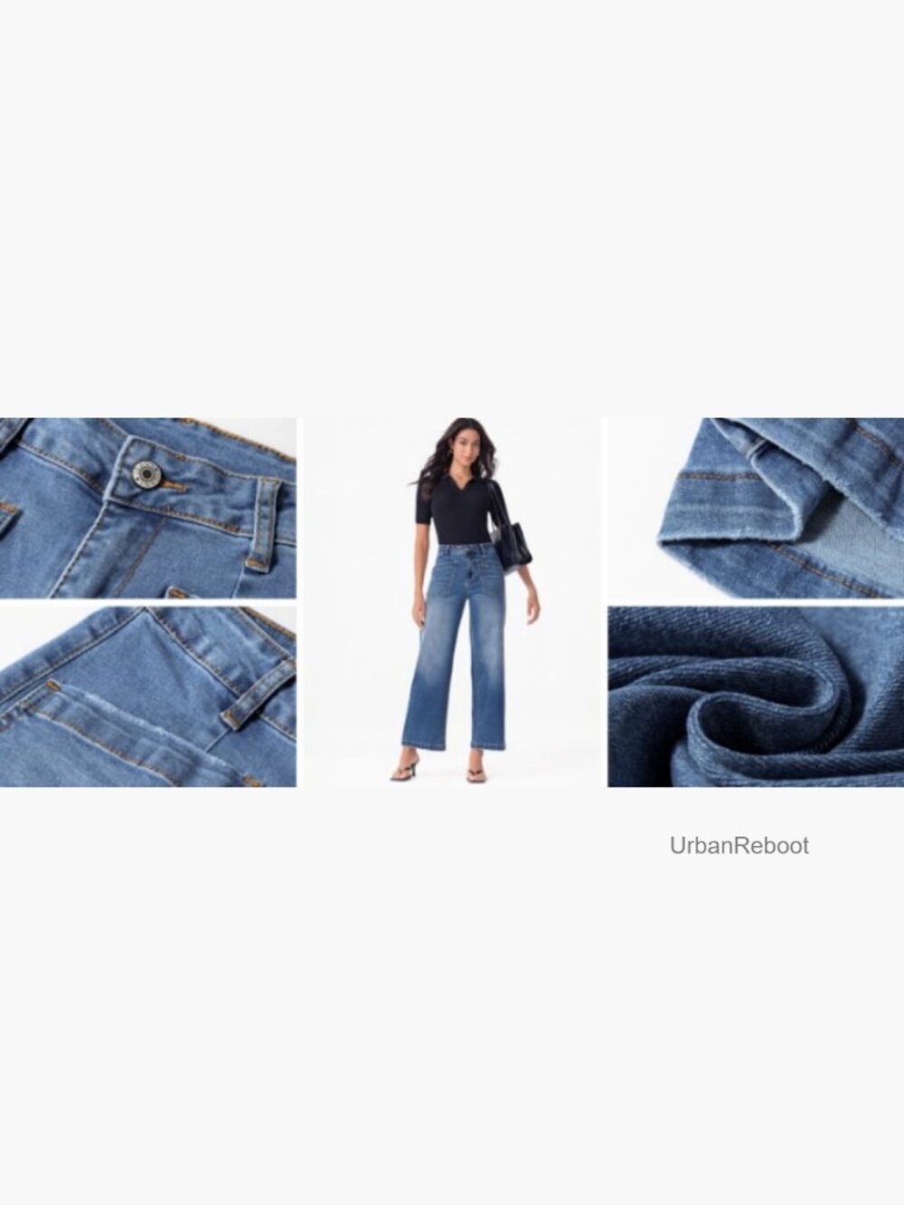 High Waisted Wide Leg Stretchy Jeans Straight Leg Ankle Denim Pants - Picture 7 of 7
